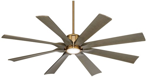 60" Defender Modern Indoor Outdoor Ceiling Fan with LED Light Remote Brass Oak - Picture 8 of 10