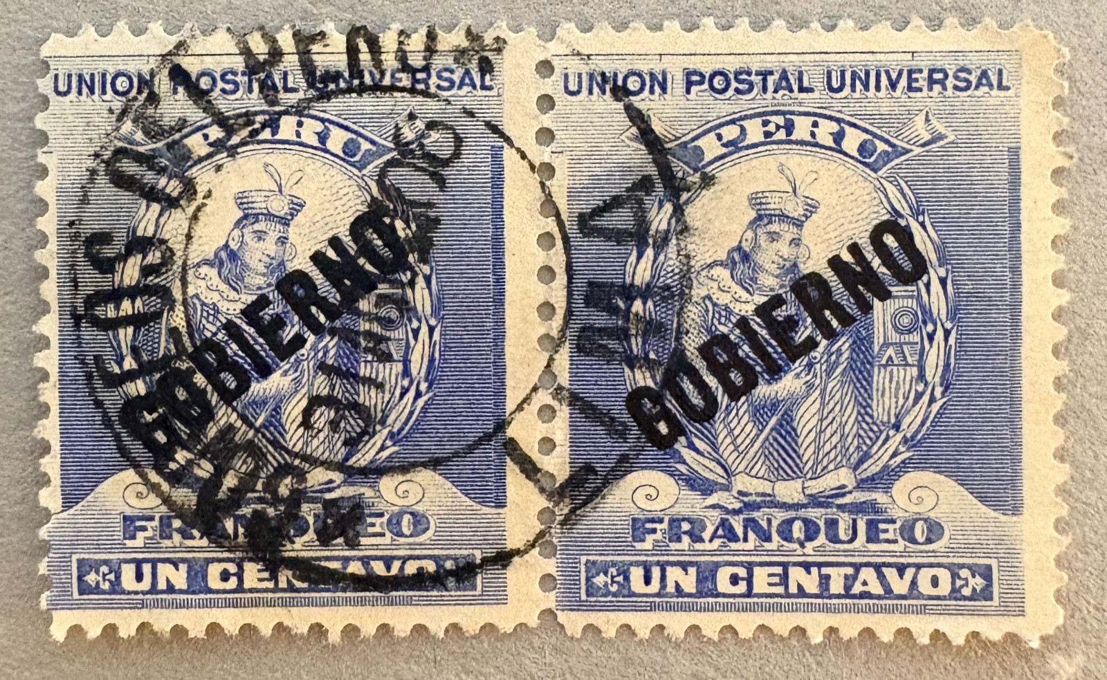 Peru O23 / 1896-1901 1c Gobierno Overprint Official Stamp Pair / Used