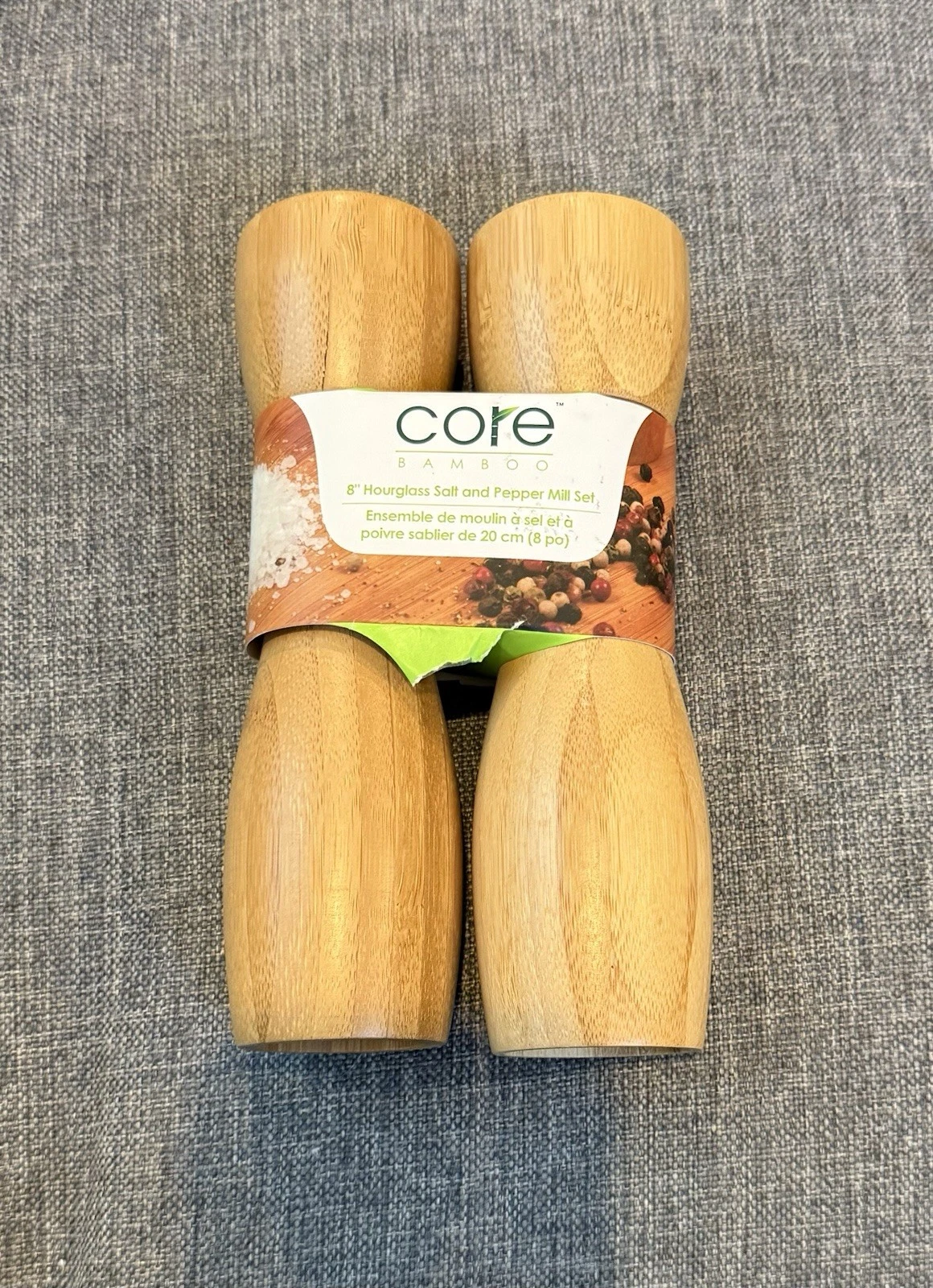 NEW Core Bamboo Wood Salt Shaker & Pepper Mill Set 8” Tall