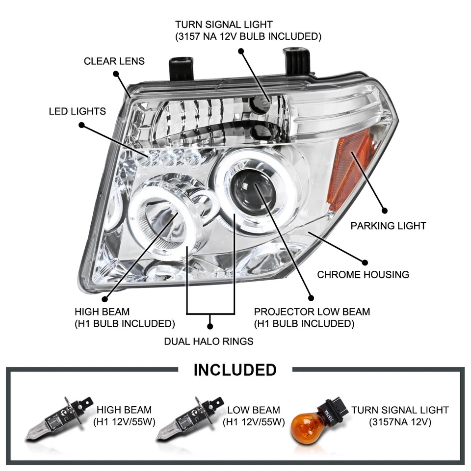 Fits 2005-2008 Frontier 2005-2007 Pathfinder LED Halo Projector Headlights Lamps Foto 3 de 4