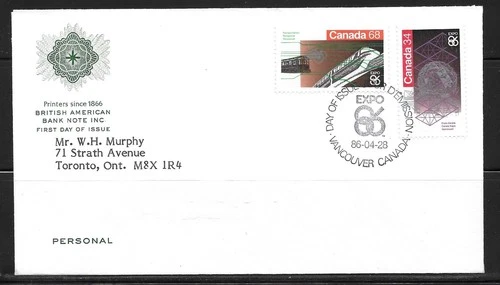Canada 1986 - #1092-1093 Expo '86 Combo FDC - British American Bank Note Cachet