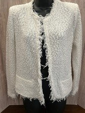 Designer IRO Shavani Classic Open-Front Frayed White Boucle Jacket Size 36/4US