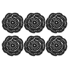 6Pcs Crochet Handmade Doilies 4" Placemats Lace Coasters Black