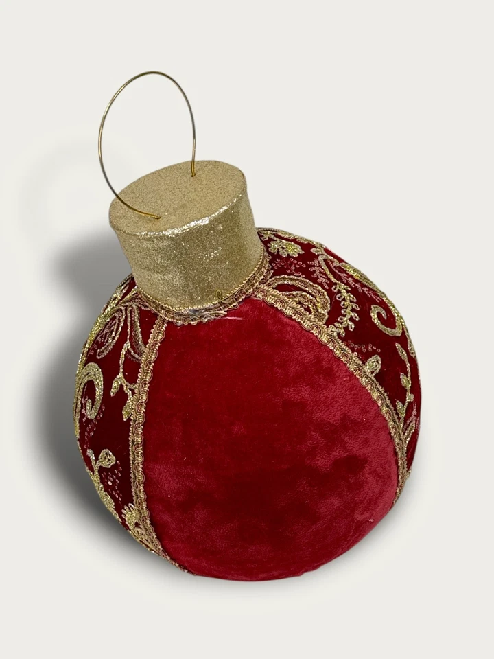 XL Goodwill Décoration De Noël Boule Rouge Or Velours 45 Cm X 28 Cm - Photo 3/4