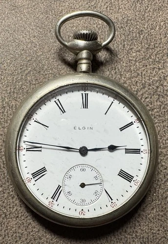 ANTIQUE ELGIN 16S 7J PW PS OPEN FACE SILVERODE POCKET WATCH