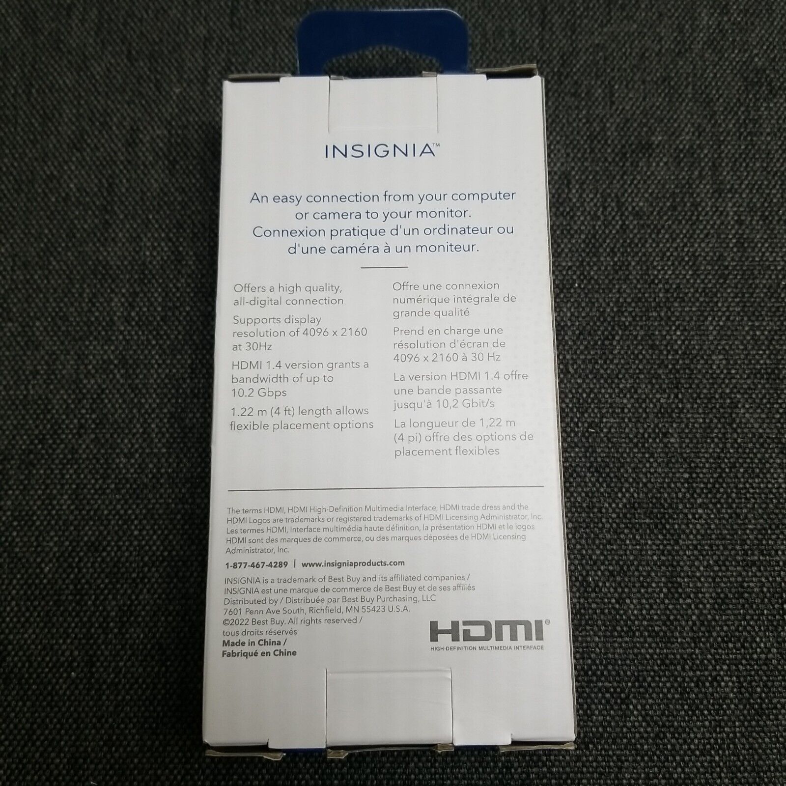 Insignia 1.2m (4 ft.) 4K Ultra HD Mini HDMI to HDMI Cable (NS-PC2MHH4B23-C) 