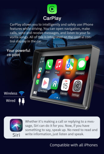 7" Autoradio Tragbar Monitor Mit Apple Carplay Android Auto USB TF FM Bluetooth - Bild 4 von 13