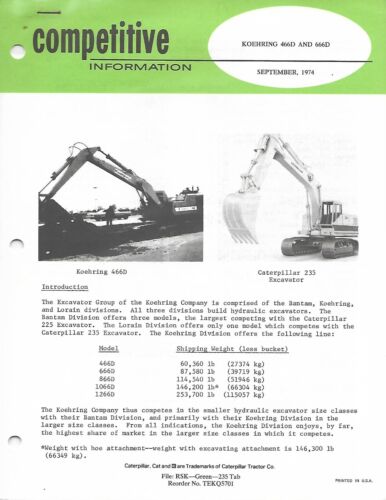Equipment Brochure - Caterpillar 235 Vs Koehring 466D 666D - Excavator (E8702)