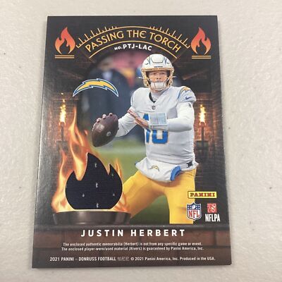 2021 Donruss Philip Rivers Justin Herbert 186/199 Passing the Torch Patch Jersey