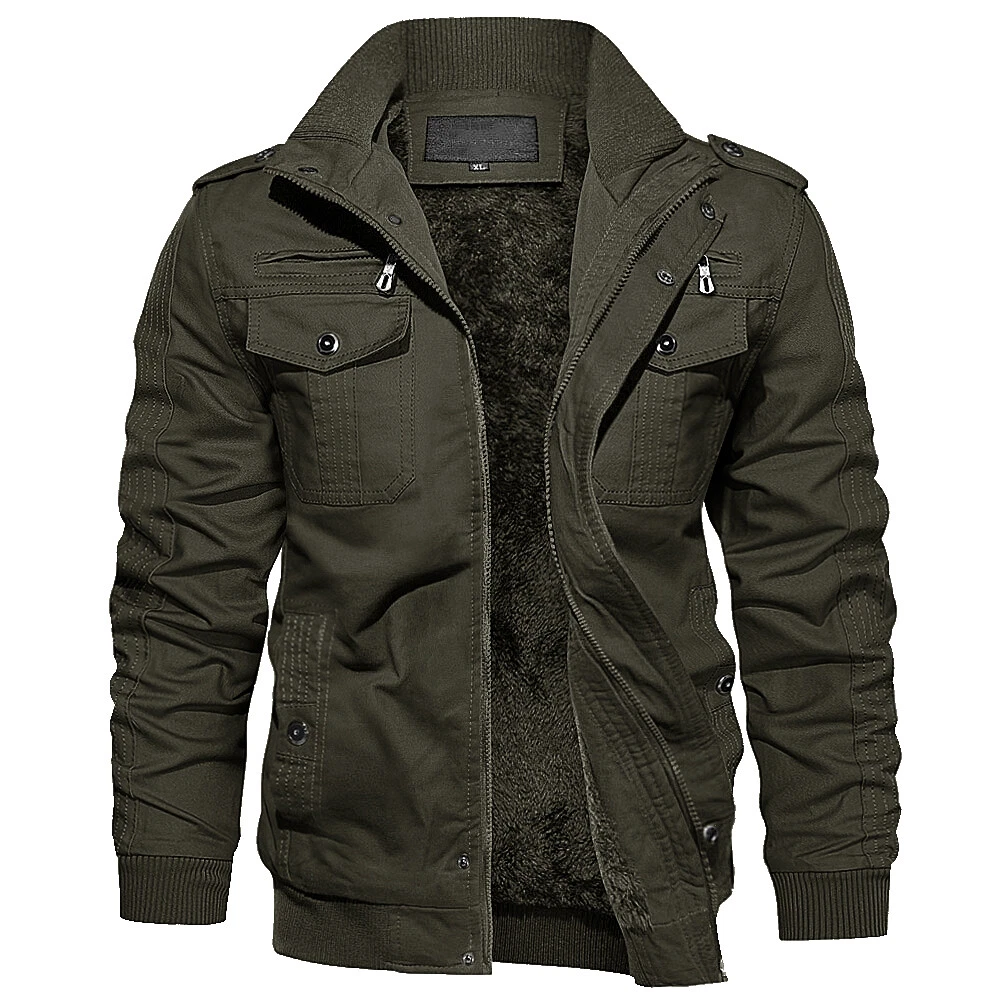Men's Winter Thermal Fleece Lined Bomber Jacket Outdoor Hiking Casual Work Coats image 9