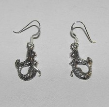 Mermaid Earrings w/Flipped Up Tail Sterling Silver Dangle French Wires