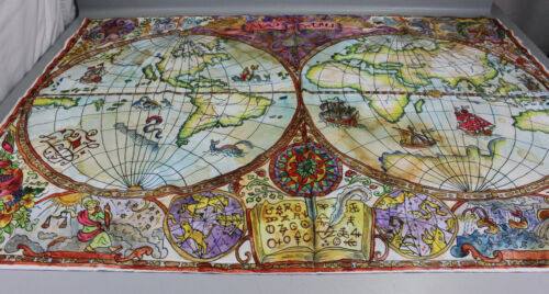 Abakuhaus wall hanging textile print 150x110 cm mural nautical world map B4-NK - Picture 3 of 17