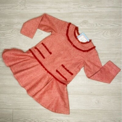 Nwt cotton kids tweed midi dress / shirt 6 wool / cotton blend flair hem frindge