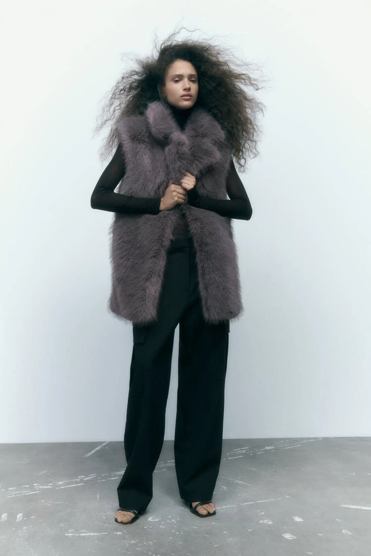 NWT ZARA FAUX FUR VEST GRAY REF. 6318 249 XS S 119