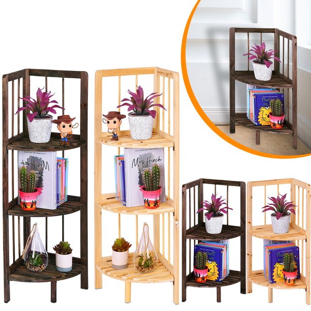 Display Etagere Shelf Brown Wood Stackable Stand Bookcase Tall