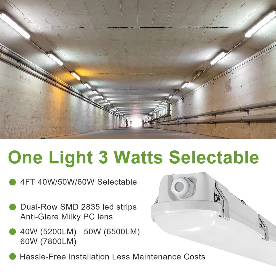 6-PACK 4FT LED Vapor Tight Light 40W/50W/60W LED Carport Shop Garage Light IP66 - Image 2 of 4