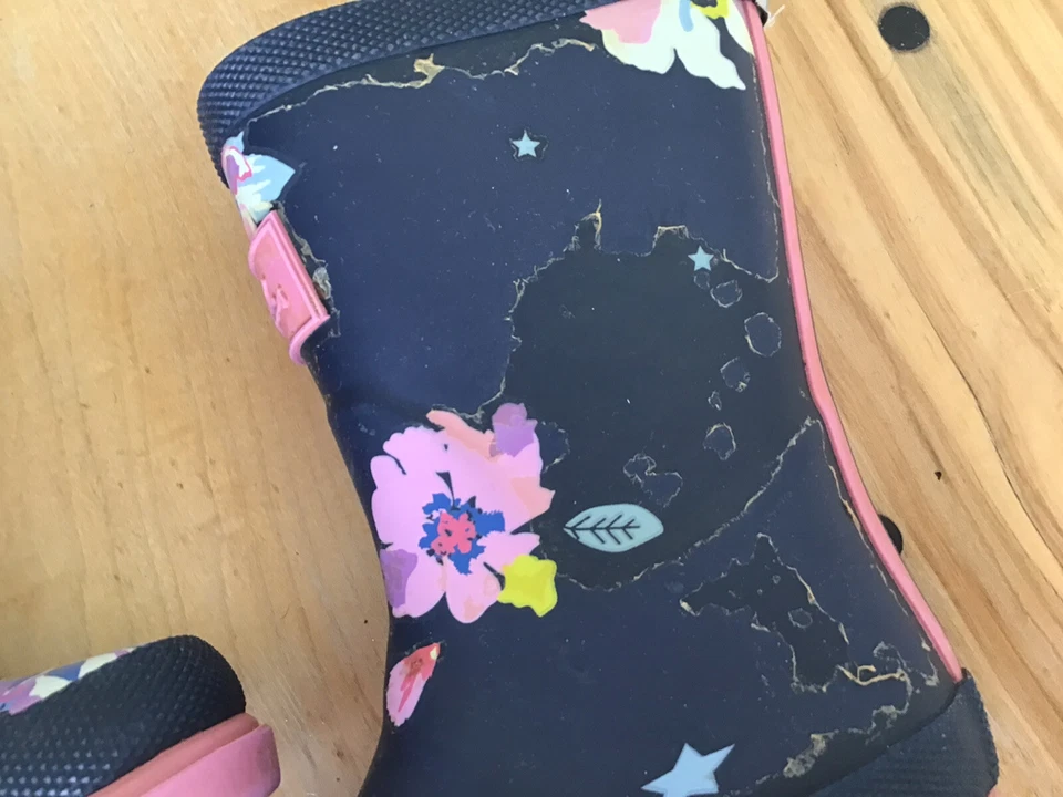 Joules Welly Size US 8 Rain Garden Boots Girls Kids Floral Pink Navy Blue - Image 3 of 4