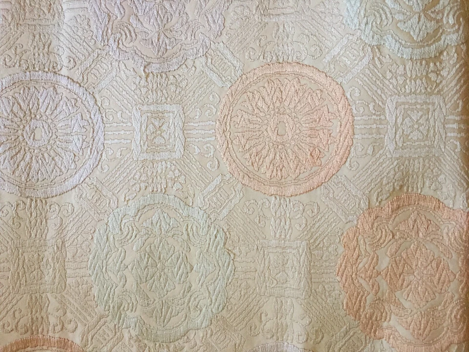 Vintage Asian style table runner Jacquard silk embroidered beige/pink long 68x12 - Image 2 of 4