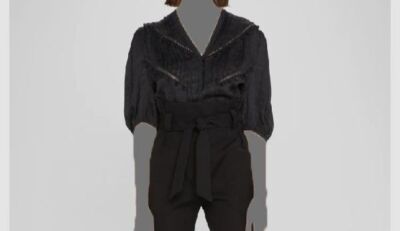 $395 IRO Women's Black Pleated Poyra Puff-Sleeves Shirt Top Size EU 40
