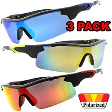 3 PAIR Polarized Mirror Lens Mens Cycling Baseball Sport Wrap Sunglasses