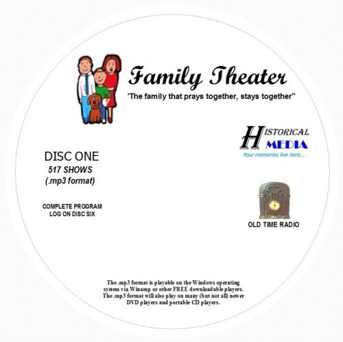 FAMILY THEATER - 517 Shows Old Time Radio In MP3 Format OTR On 6 CDs - Afbeelding 1 van 1