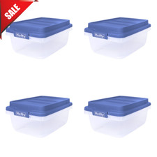 Set Of 4 Plastic Tote Box Storage Containers 18 Qt Clear Stackable Bin With Lid