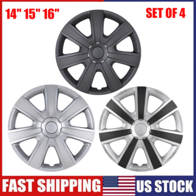 Set Of 4 Snap-On Full Hub Caps Wheel Covers For 16-Inch Tires & Steel Rims