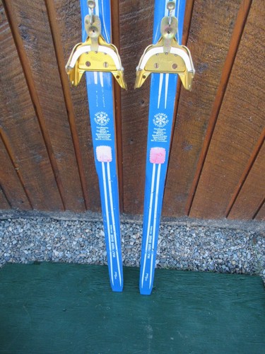 Vintage Holz 75" lange Ski mit weißer und blauer Oberfläche - Bild 3 von 3