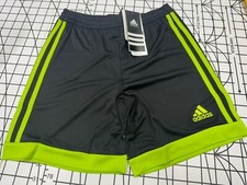 Adidas Youth Performance Athletic Shorts Black with Green Stripes - Small - New