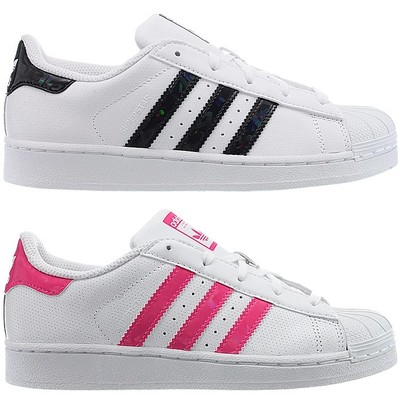 Adidas superstar 2 white pink leather womens trainers Clearance