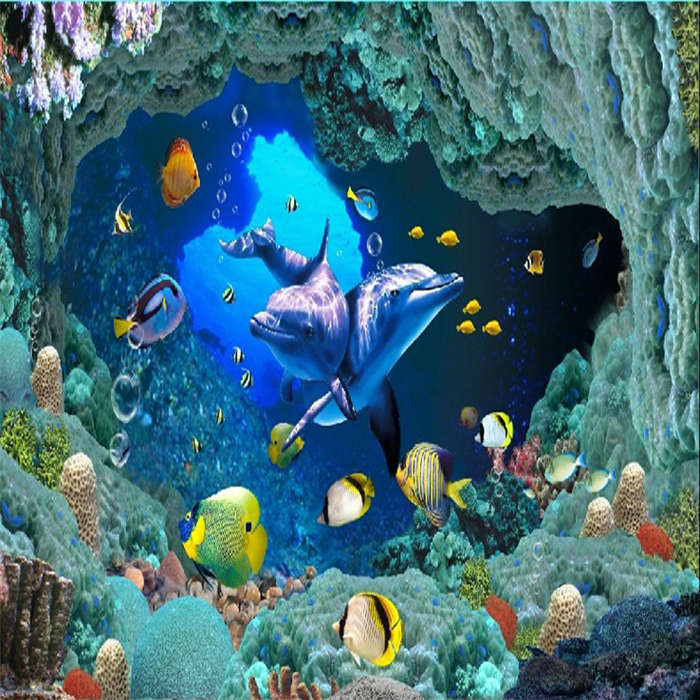 Two Dophins Swim Fish Full Wall Mural Photo Wallpaper Print Home Kids 3D Decal Two Two Two Dophins Swim Fish Full Wall Mural Photo Wallpaper Print Home Kids 3D Decal dd4509