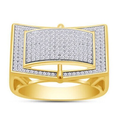 1 Ct Mens Cluster Eing Simulated Diamond 14K Yellow Gold Plated Silver