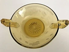Vintage Double Handled Etched Amber Glass Candy/Nut Dish 