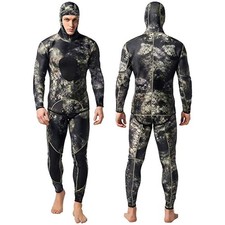 Camo Spearfishing Wetsuits Men 3mm /1.5mm Neoprene 2-Pieces Hooded Long Sleev...