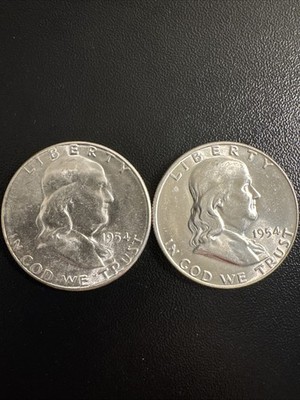 1954-S 1954-D (Set) Franklin Half Dollar - XF/AU Details 90% Silver FBL on AU