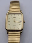 Working Vintage Men's Timex Tank Watch Gold Stretch Band Champagne Dial Working