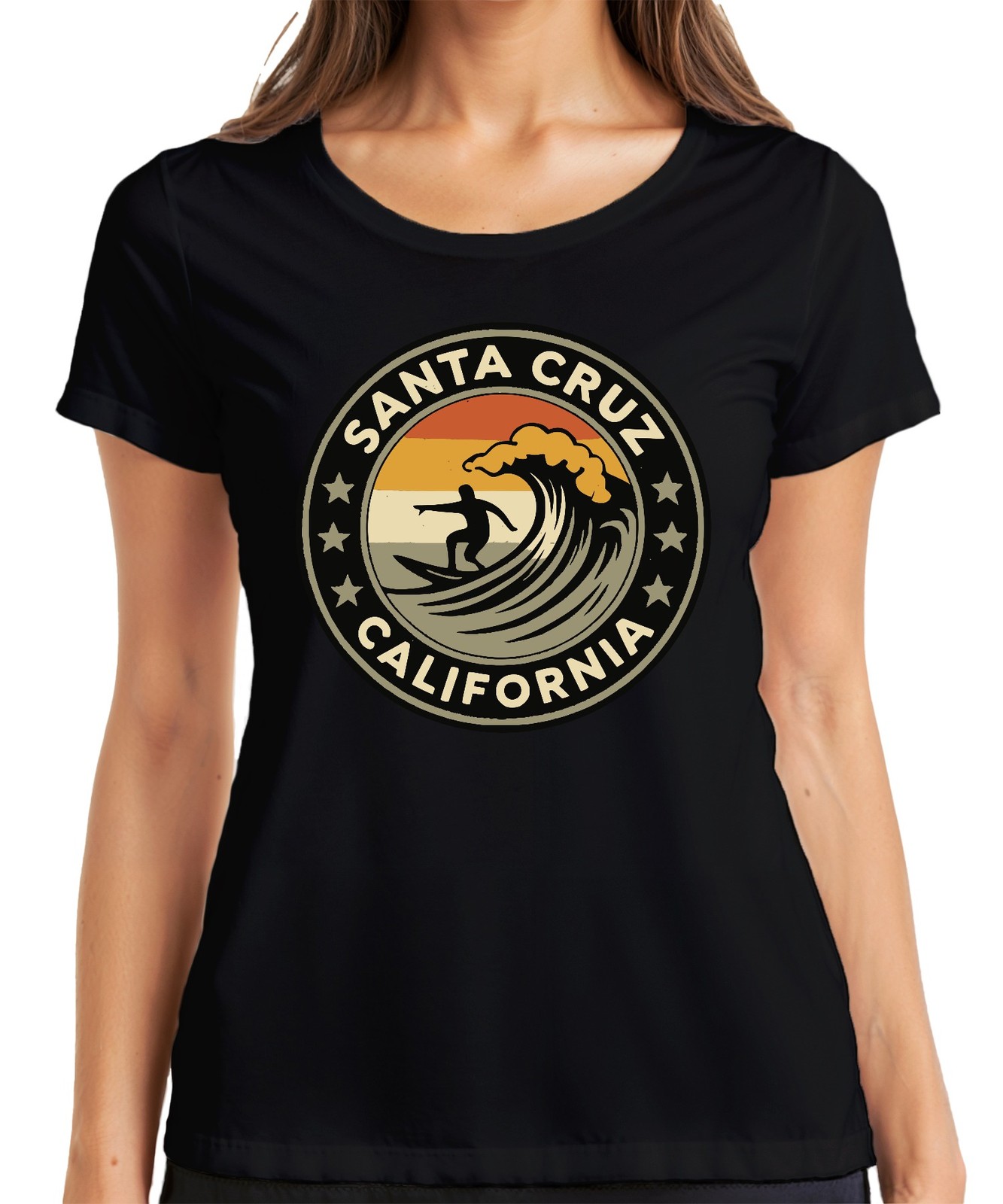 Santa Cruz California Surfer Wave Retro Beach Coast Vintage Womens T-Shirt