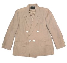 Vintage 1980 Giorgio Sant'Angelo Linen Blend Double Breasted Blazer Tan Beige 10