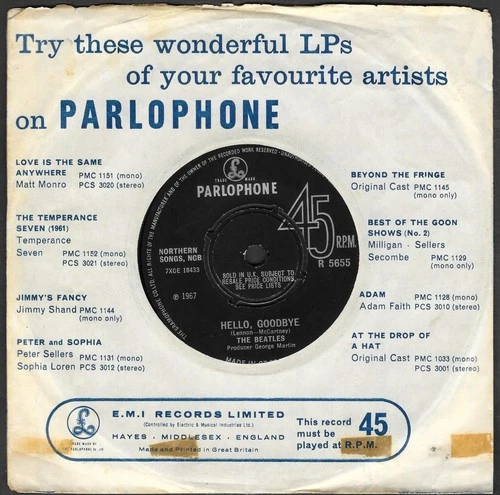 1967  The BEATLES 45 Hello, Goodbye/I Am The Walrus PARLOPHONE R 5655