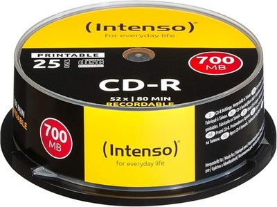 Intenso 1801124 CD-R Rohlinge 700MB 52x 25er Spindel Cakebox bedruckbar, Premium
