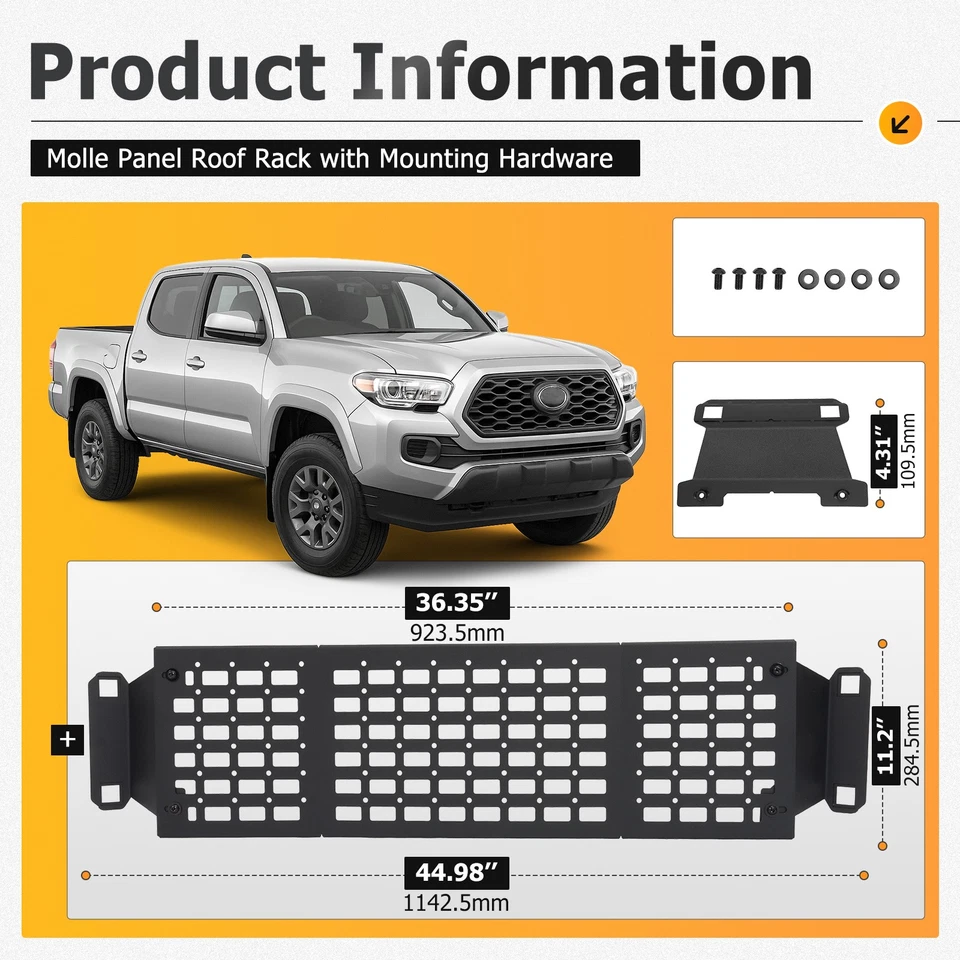 Overhead Molle Panel Roof Rack For Toyota Tacoma 3rd Gen Double Cab 2016-2023 Foto 2 de 4