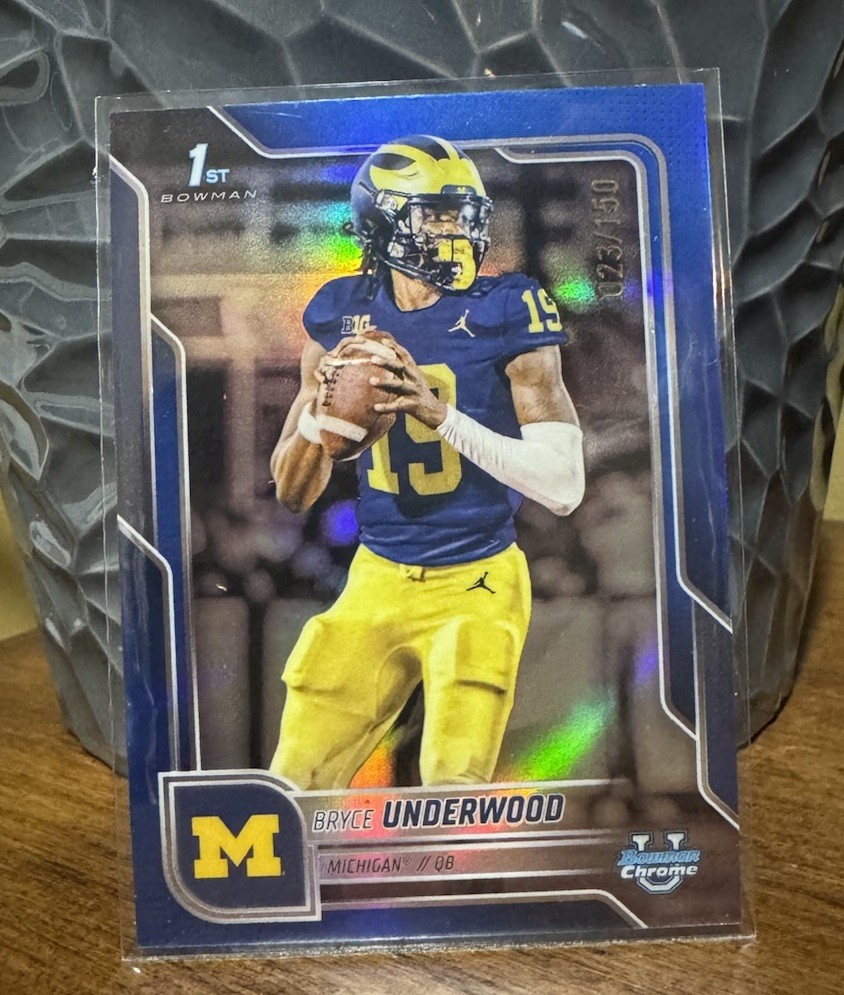 2025 Bowman University Chrome Bryce Underwood #196 Blue Refractor /150 Michigan