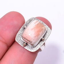 Orange Scolecite - India Designer Handmade 925 Sterling Silver Ring s.7 Sku26