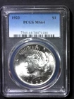 1923 $1 Peace Silver Dollar MS64 PCGS Nice Coin