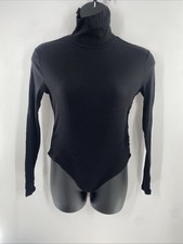 Women's H M Turtleneck Bodysuit Top Black Solid Minimalist Everyday Classic XL