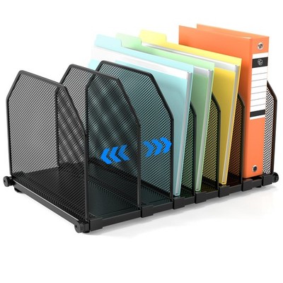 Adjustable File Organizer for Desk, 6 Sections Vertical File Folder Holders D...