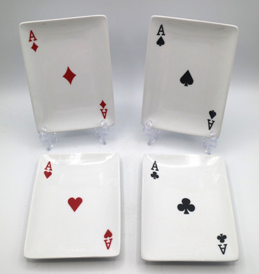 Rechteckige Keramik Teller Spielkarten Asse aus Diamanten, Pik, Herzen, Keulen