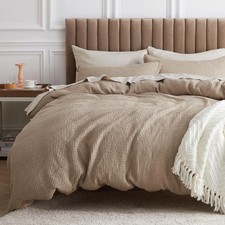 BEDSURE Textured Waffle Cotton Duvet Cover Set King 104x90 Beige