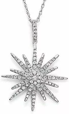 2Ct Round Cut Lab Created Diamond Starburst Pendant 14K White Gold Finish