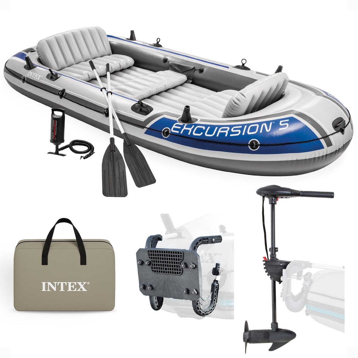 Intex Person Inflatable Fishing Boat, Trolling Motor and Boat